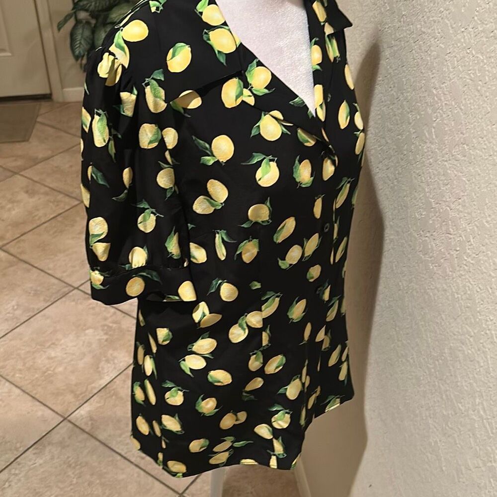 Michael Kors Collection Sz 10 Lemon Print Button Blouse Silk Italian Euro Summer - Picture 3 of 9